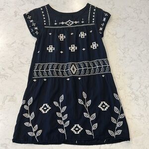 3J Johnny Was Workshop Black Tunic Dress with White Embroidery Boho Gothcore XS